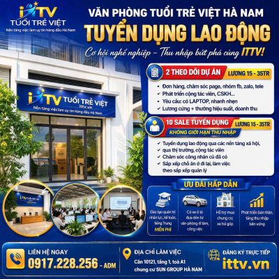 Văn phòng Tuổi Trẻ Việt chi nhánh Hà Nam – Hòa Bình tuyển dụng 2026 (Thu nhập 15–25 triệu++)