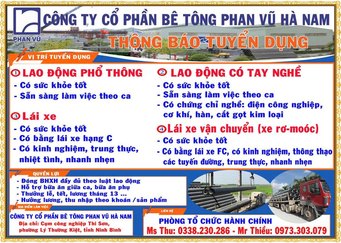 Tuyển dụng lái xe và lao động phổ thông